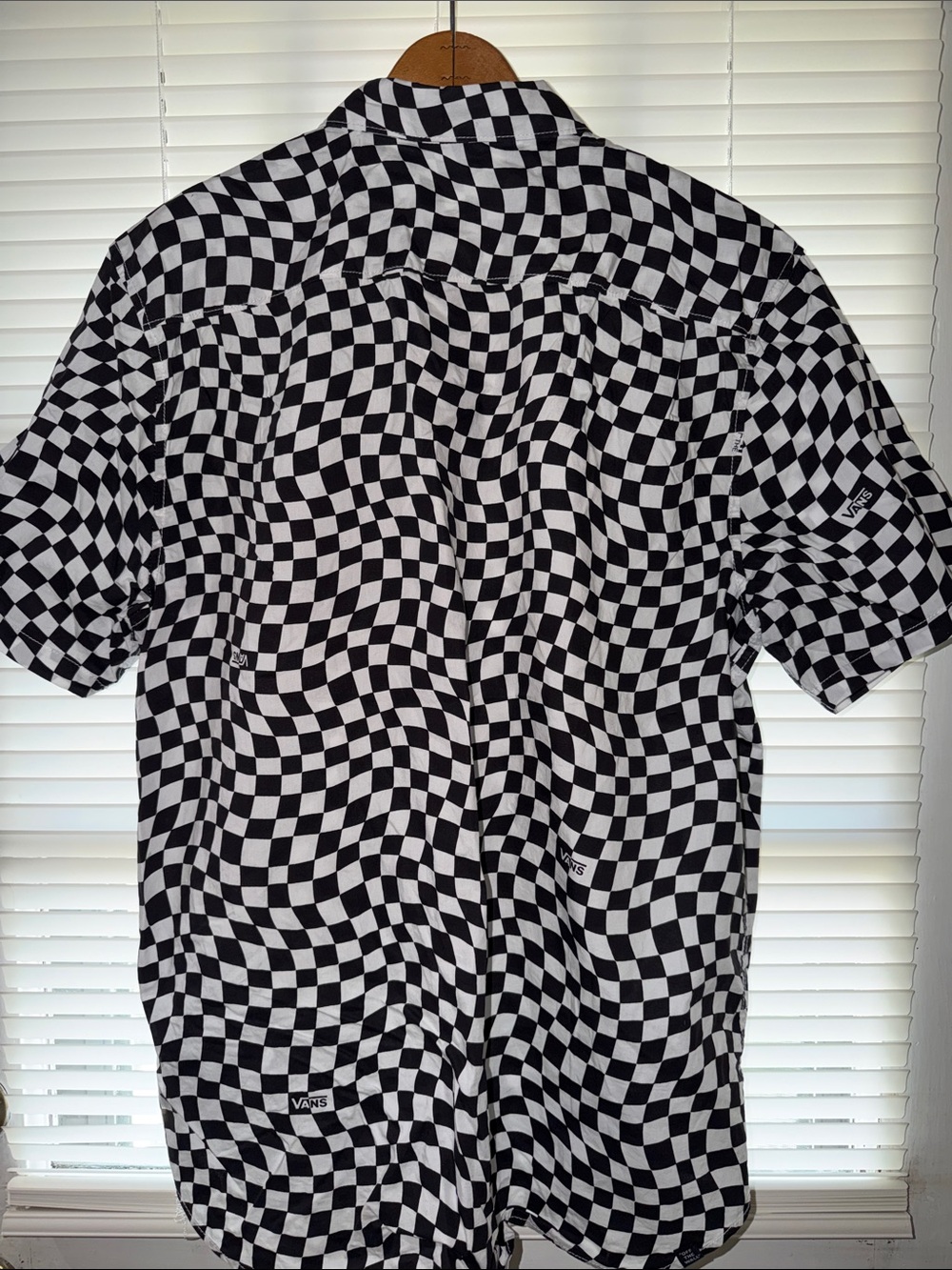 Vans Black & White Wavy Checkerboard Short Sleeve Button-Up - Picture 2 of 5